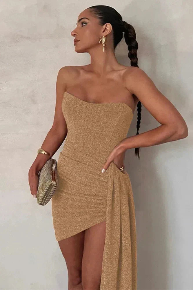 Elegant Off-Shoulder Strapless Lace-Up Sleeveless Mini Dress