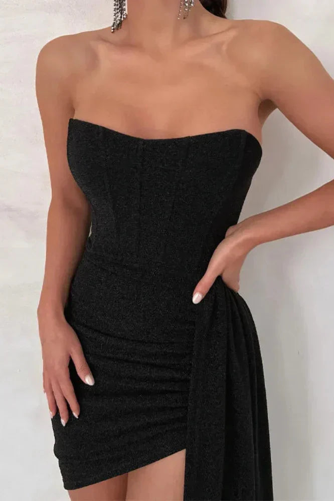 Elegant Off-Shoulder Strapless Lace-Up Sleeveless Mini Dress
